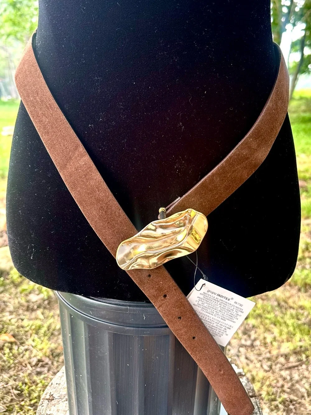 Zara Brown Suede Belt with Sculptural Gold Buckle